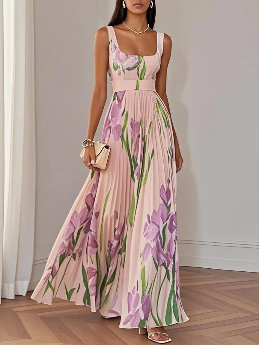 Ella | A-Line Pleated Maxi Dress Square Neck Sleeveless Chiffon 7