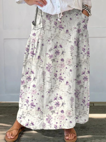 Eloisa™ | Vintage Floral Art Elastic waistband Pocket Skirt 0