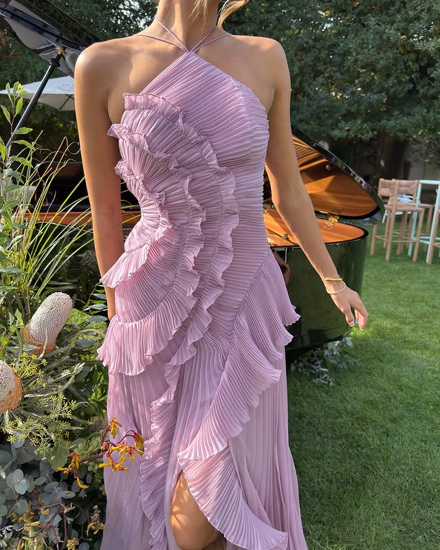 Emma Ruffle Halter Maxi Dress With Pleated Ruffles Vicancio Emma Ruffle Halter Maxi Dress With Pleated Ruffles Vicancio