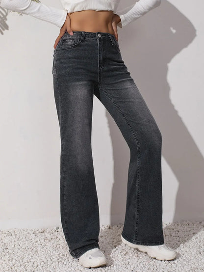 Fashion Y2k Jeans For Woman Black Stretch Straight Leg Trousers Vintage High Waist Denim Pants Comfort Fit 2