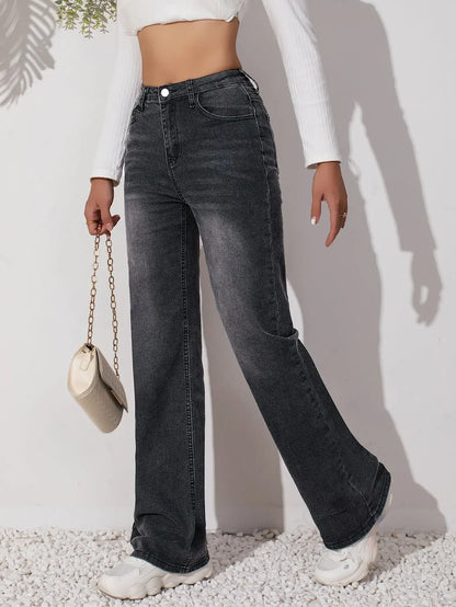 Fashion Y2k Jeans For Woman Black Stretch Straight Leg Trousers Vintage High Waist Denim Pants Comfort Fit 3