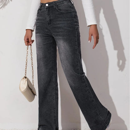 Fashion Y2k Jeans For Woman Black Stretch Straight Leg Trousers Vintage High Waist Denim Pants Comfort Fit 4