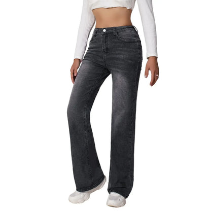 Fashion Y2k Jeans For Woman Black Stretch Straight Leg Trousers Vintage High Waist Denim Pants Comfort Fit 5