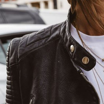 Faux Leather Biker Jacket with Zip Details for Women 2