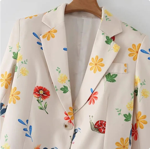 Floral Blazer – Charming Bird Print for Casual Elegance 4