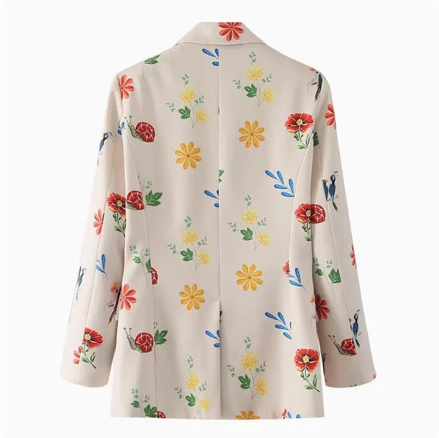 Floral Blazer – Charming Bird Print for Casual Elegance 5