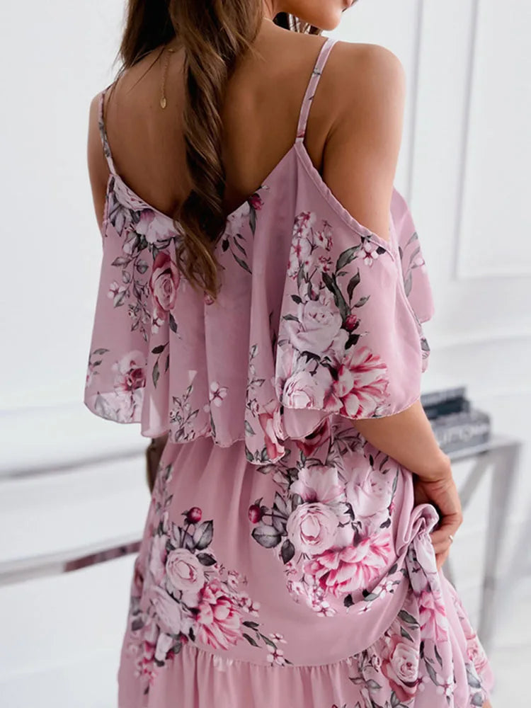 Floral Chiffon Mini Dress – Elegant Off-Shoulder Summer Style 2