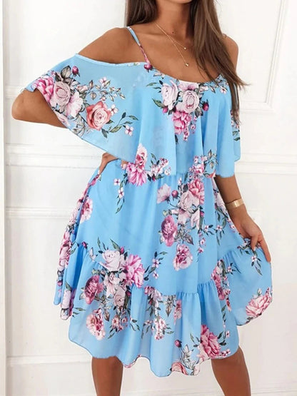 Floral Chiffon Mini Dress – Elegant Off-Shoulder Summer Style 3