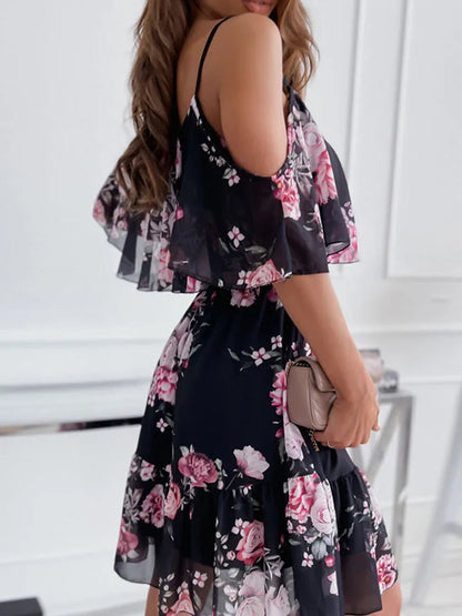 Floral Chiffon Mini Dress – Elegant Off-Shoulder Summer Style 4