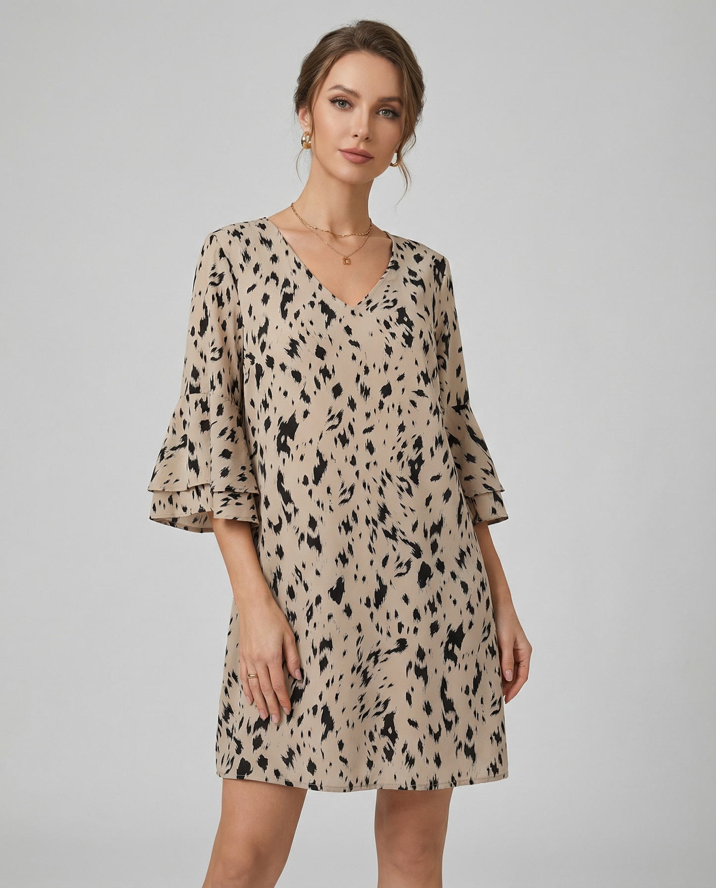 Floral Elegance Double-Layer Dress – Playful Flare Sleeves for Summer Gatherings 1