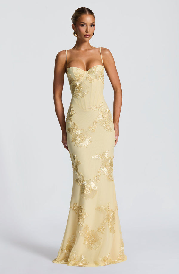 Florales Jacquard-Maxikleid mit Korsett-Bustier