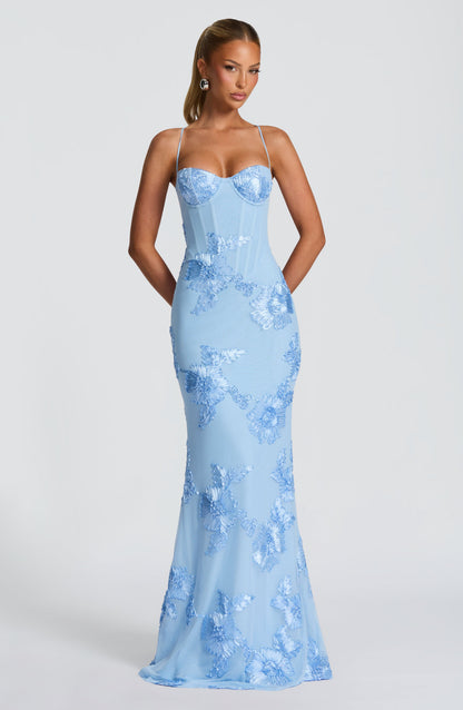 Floral Jacquard Corset Maxi Dress 10