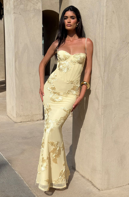 Floral Jacquard Corset Maxi Dress 7