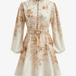 Floral Mini Dress with Puff Sleeves and Removable Belt 0