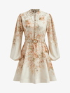 Floral Mini Dress with Puff Sleeves and Removable Belt 0