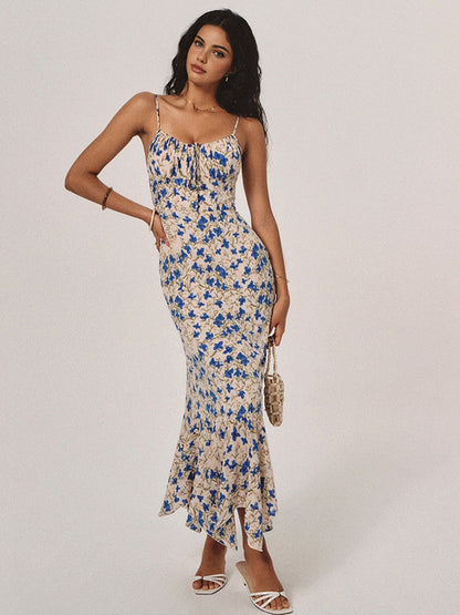 Floral Spaghetti Strap Maxi Dress with Ruched Front 4