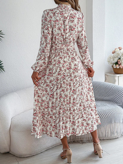 Floral Stand-Up Collar Dress – Elegant Long Sleeve Formal Outfit 2