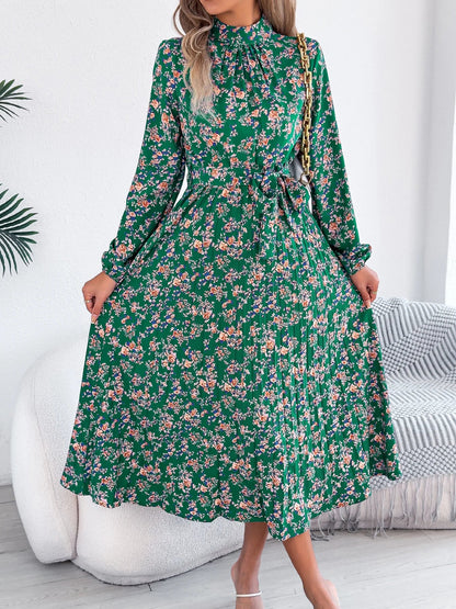 Floral Stand-Up Collar Dress – Elegant Long Sleeve Formal Outfit 3