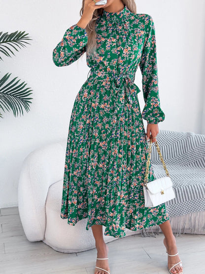 Floral Stand-Up Collar Dress – Elegant Long Sleeve Formal Outfit 4