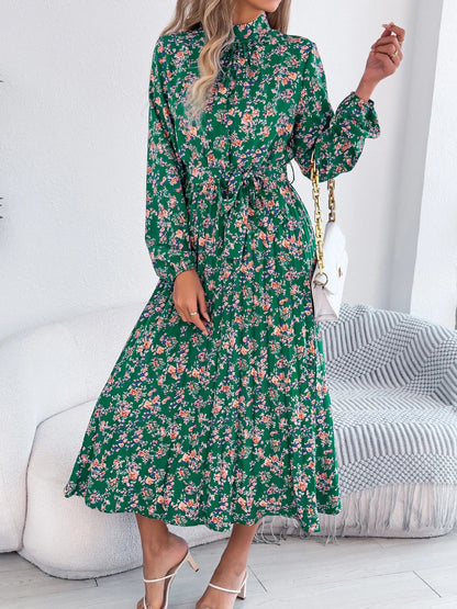 Floral Stand-Up Collar Dress – Elegant Long Sleeve Formal Outfit 5