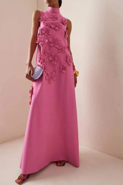 Flower Embellished Sleeveless Maxi Dress 0