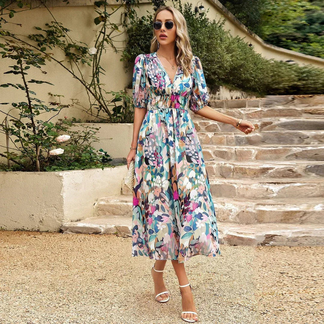 Flowing midi dress with floral print 4