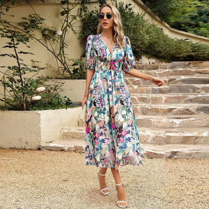 Flowing midi dress with floral print 4