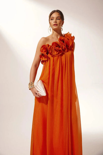 Formal Asymmetric One-Shoulder Floral Maxi Dress 0