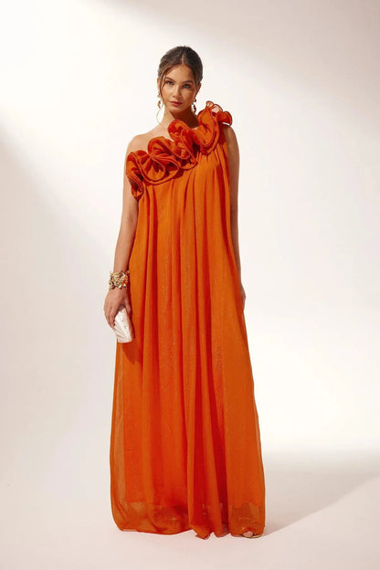 Formal Asymmetric One-Shoulder Floral Maxi Dress 5