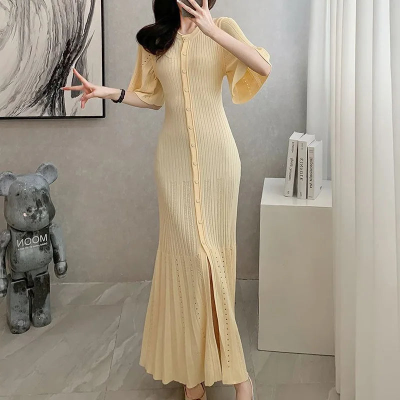 French A-Line Summer Dress – Openwork Design for Effortless Elegance 0