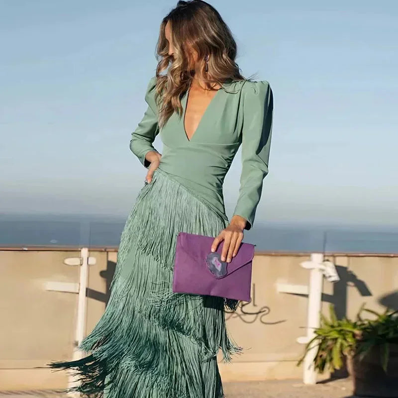 Fringe Detail Maxi Dress – Elegant Statement Occasion Dress for Women 3