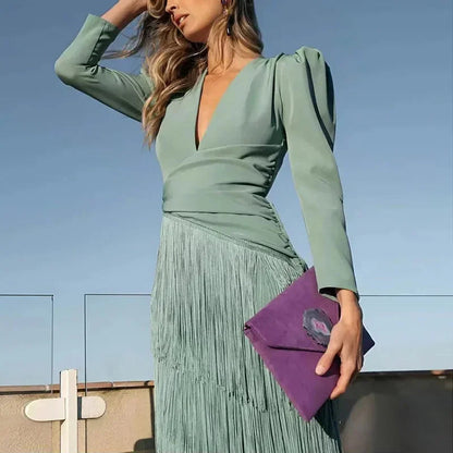 Fringe Detail Maxi Dress – Elegant Statement Occasion Dress for Women 4