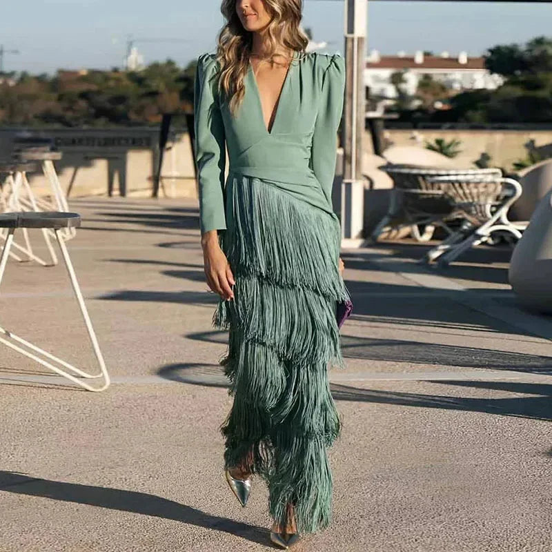 Fringe Detail Maxi Dress – Elegant Statement Occasion Dress for Women 5