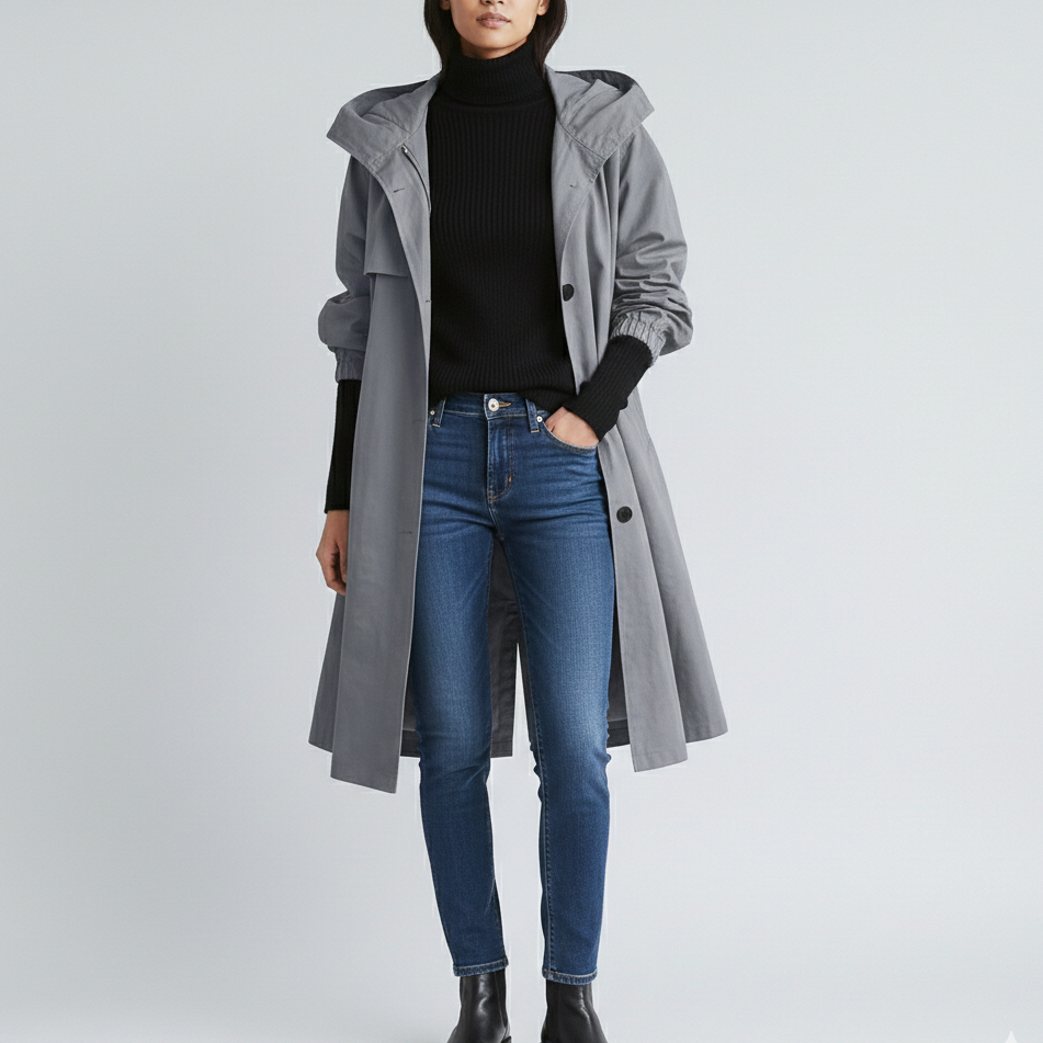 Women's Long Oversized Hooded Cotton Trench Coat
