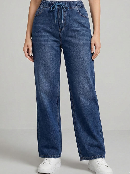 Women's Elastic Waist Denim Trousers