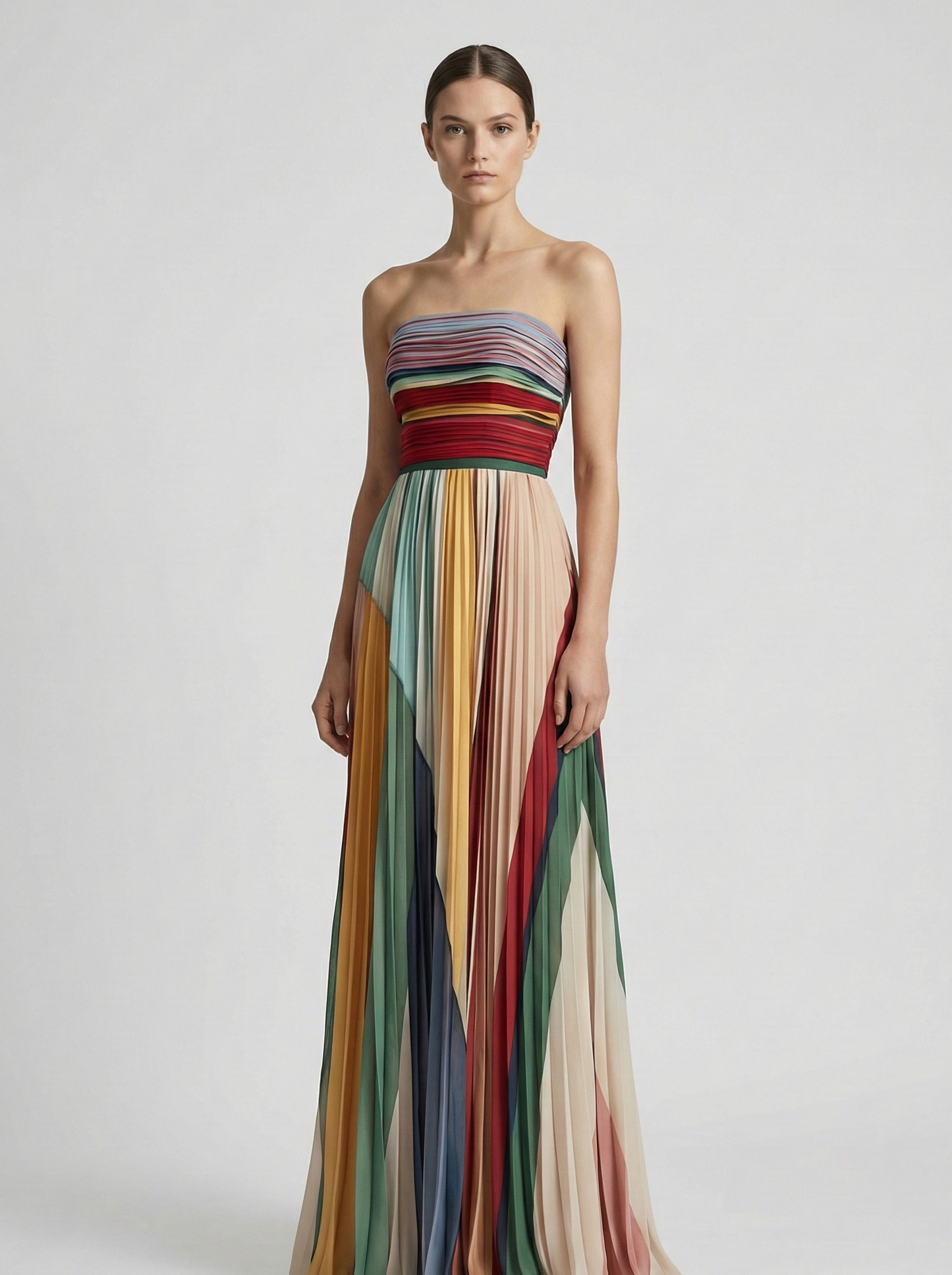 Strapless Pleated Summer Maxi Dress