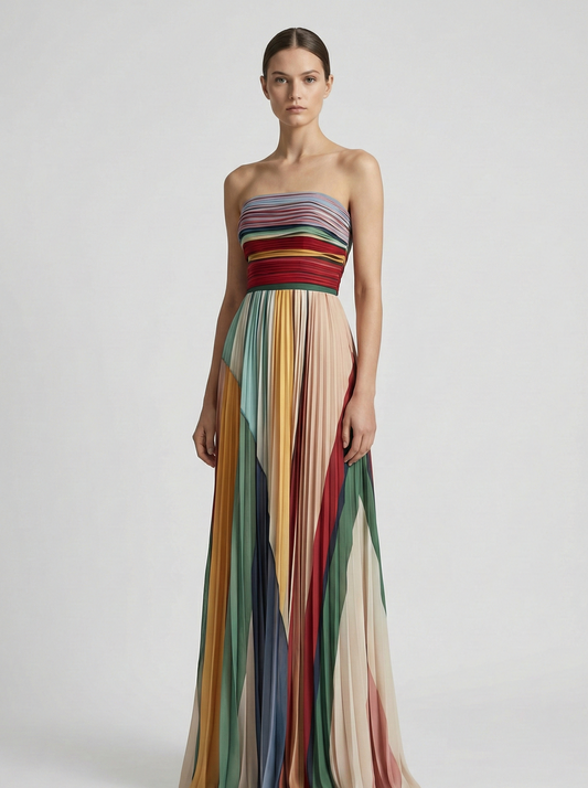 Strapless Pleated Summer Maxi Dress
