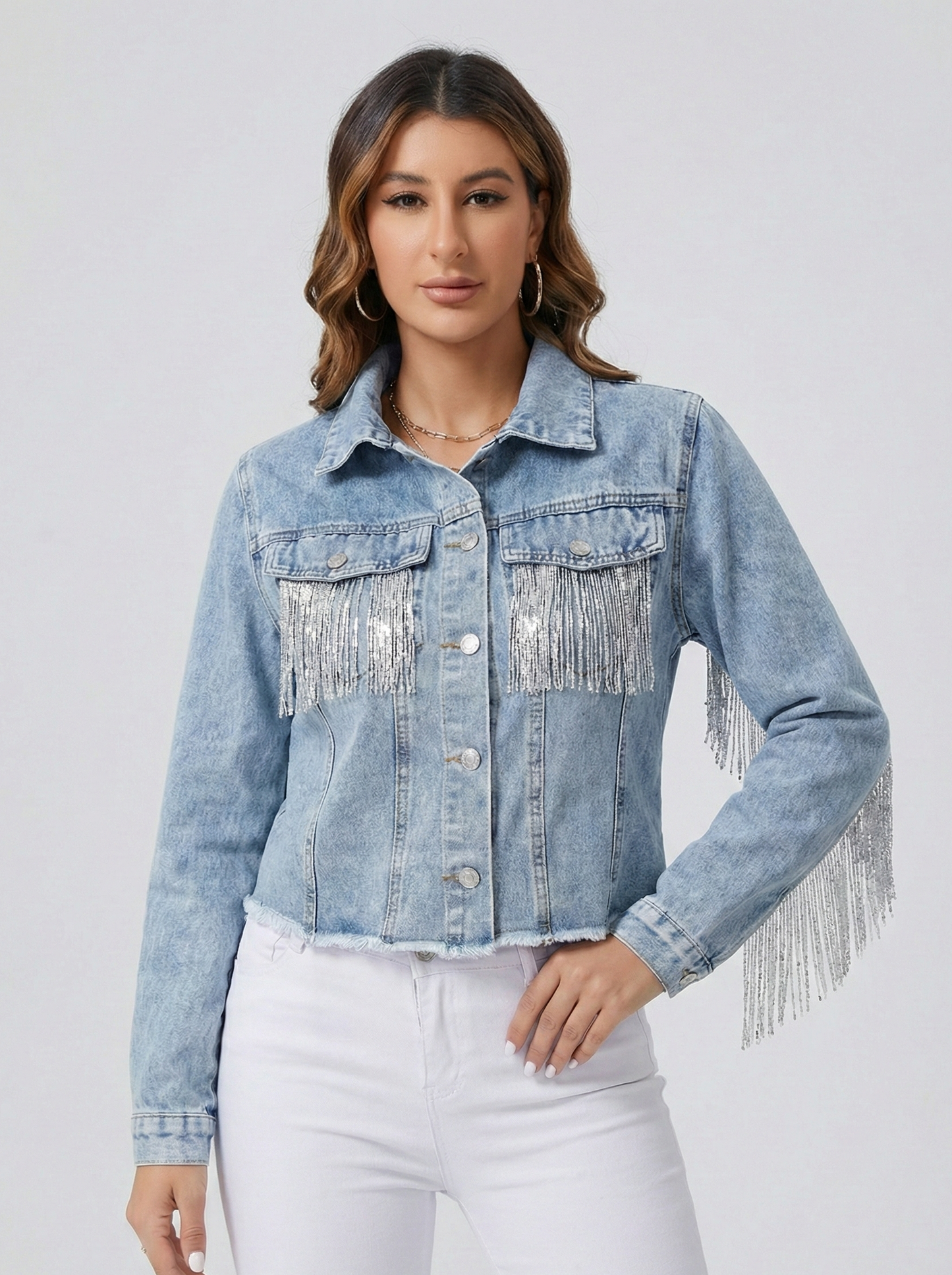 Denim Jacket with Fringe Detail
