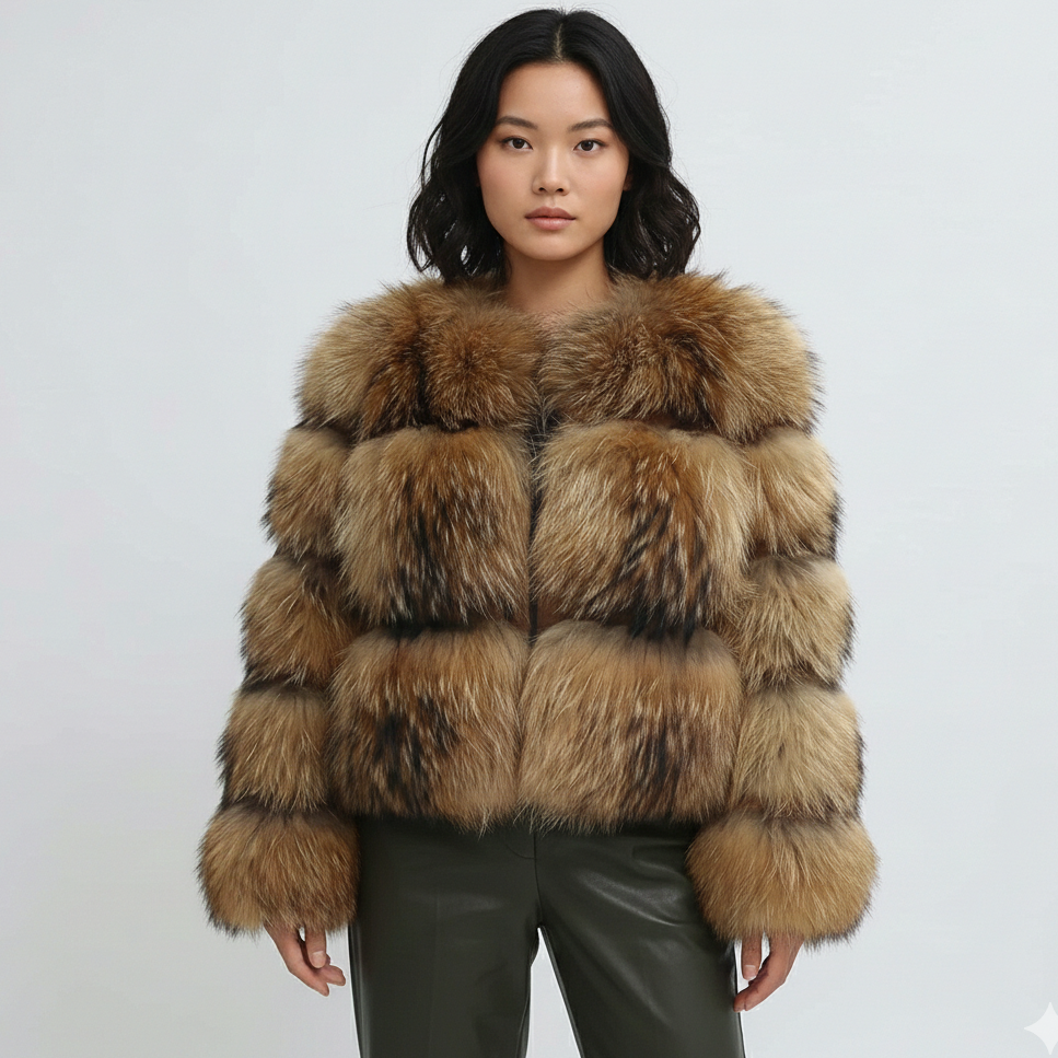 Elegant Faux Fur Women's Jacket With Wide Lapel
