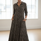 Patterned Maxi Shirt Dress With V Neck Front