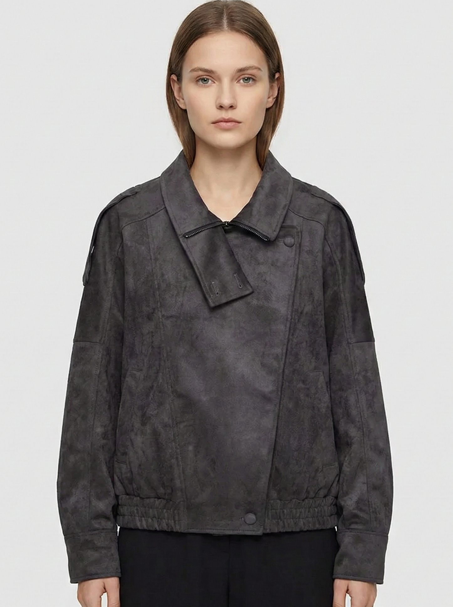 Faux Suede Bomber Jacket with Modern Utility Fit