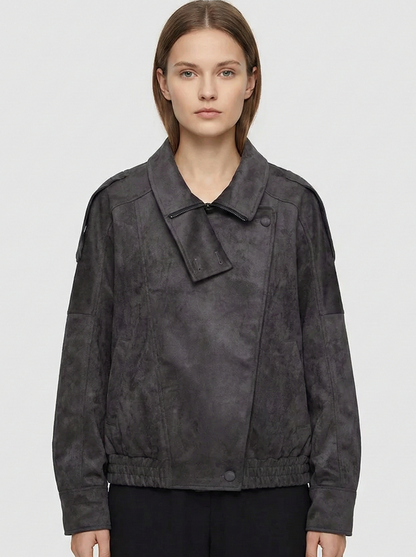 Faux Suede Bomber Jacket with Modern Utility Fit