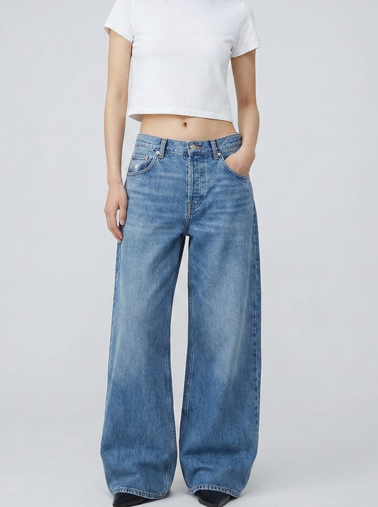 Women's High-Waisted Wide-Leg Jeans with Embroidered Back Detail