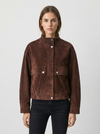 Short Jacket in Suede-Look with Stand Collar and Defined Waist