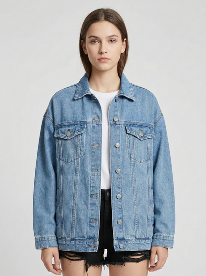 Giacca Oversize in Denim con Design Classico a Bottoni