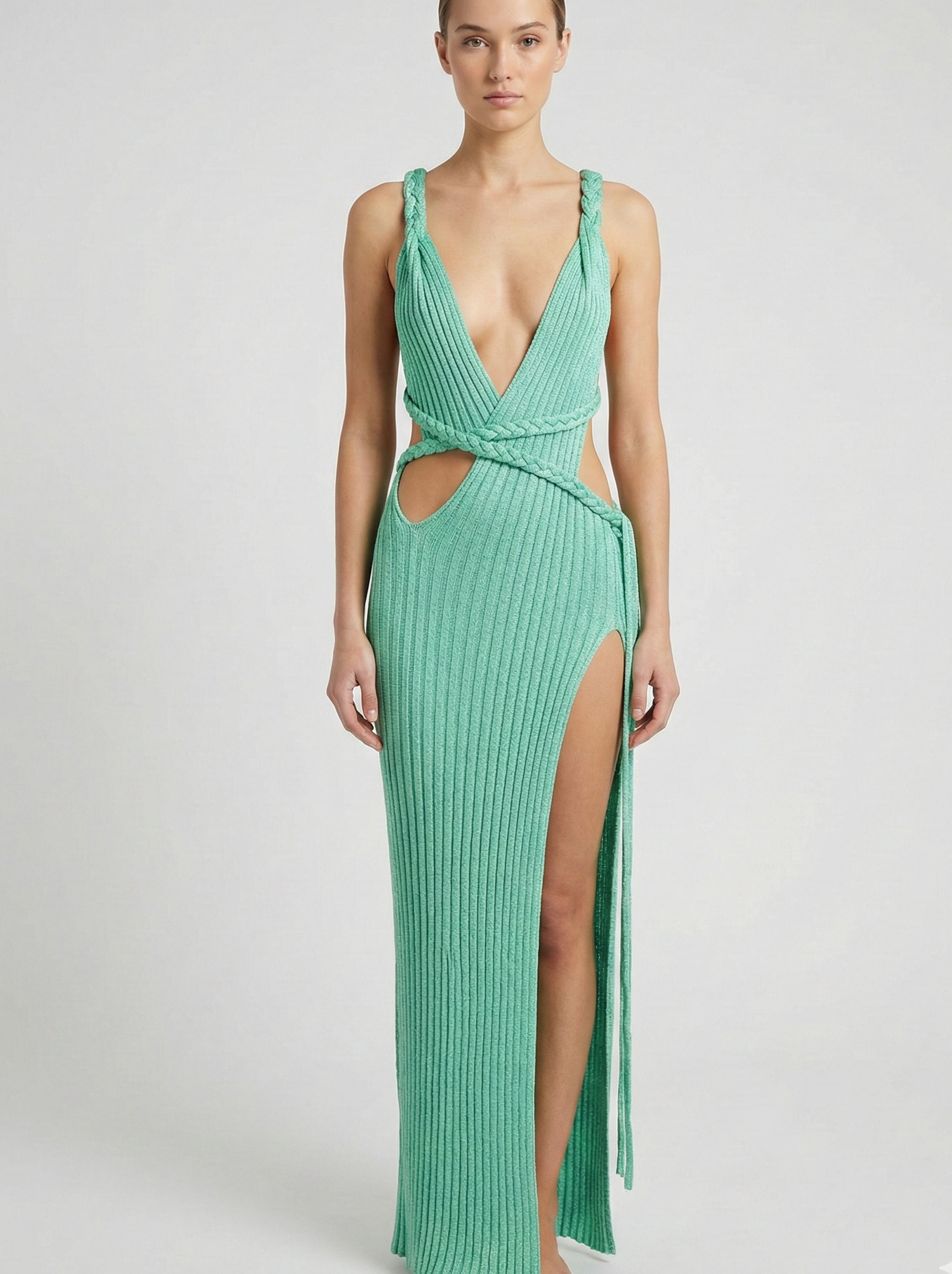 Mint Green Cable Knit Maxi Dress For The Beach