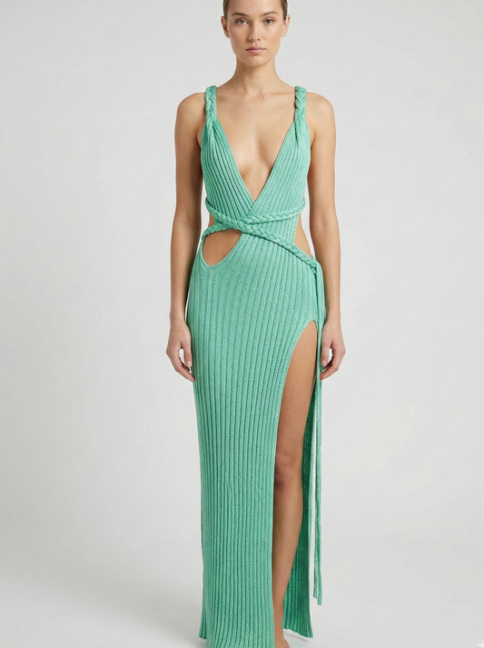 Mint Green Cable Knit Maxi Dress For The Beach