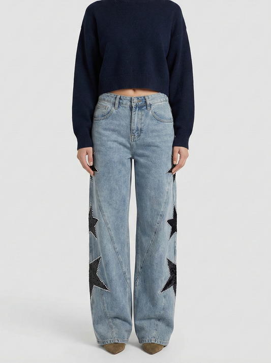 Women's High-Waisted Star Detail Jeans
