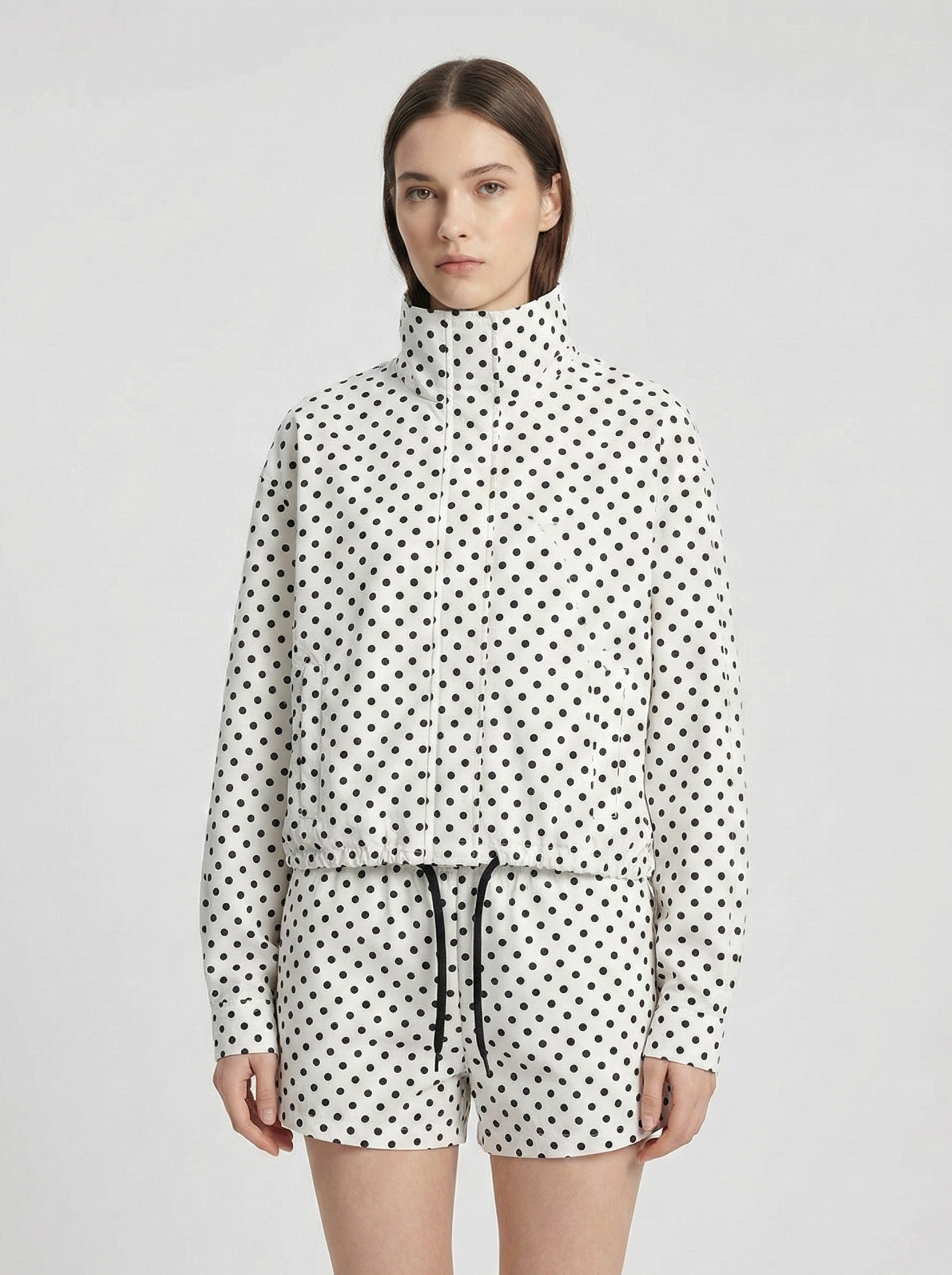 Polka Dot Lightweight Jacket with Adjustable Hem