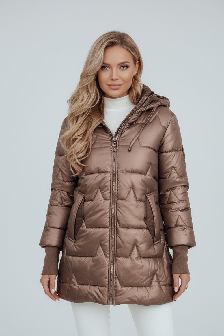 Ladies Hooded Puffer Jacket With Quilted Lining